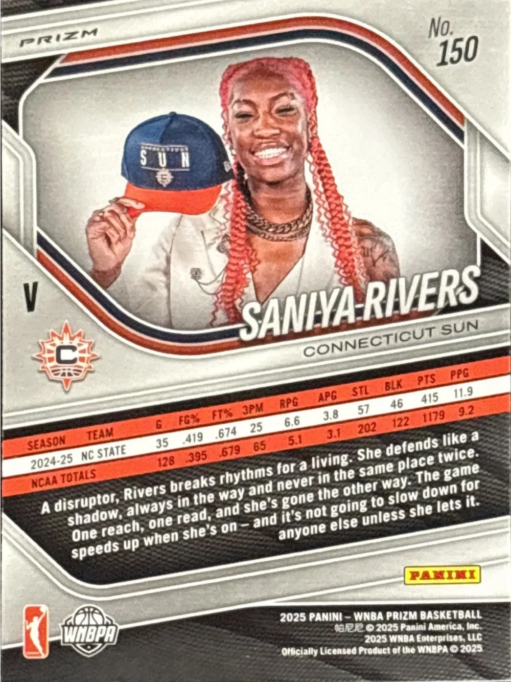 Panini Prizm Green Prizm Saniya Rivers Connecticut Sun Rookie Trading Card